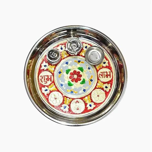 Puja Plate, Stainless Steel Puja Ki Thali, Steel Puja Thali, Size 11x11 Inch