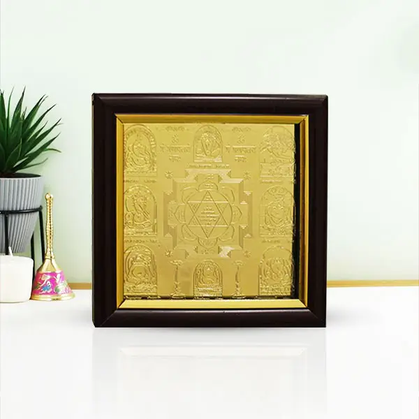 Ashtvinayak Yantra, Ganesh Ashtavinayak Yantra, Gold Plated, Wood Frame, Size 4X4 Inch