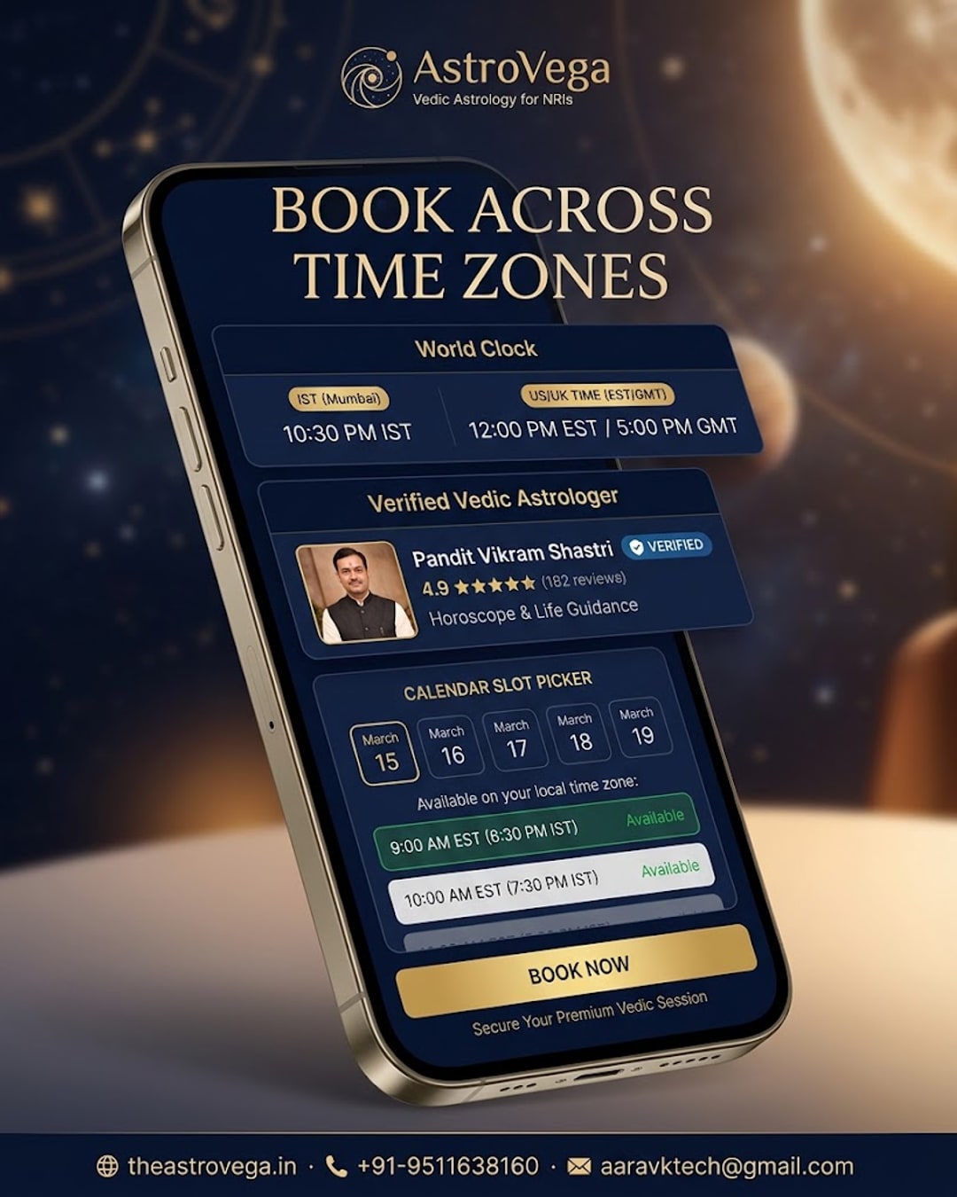 NRI & overseas Indians: time-zone-friendly astrology consultations with verified Vedic astrologers on AstroVega