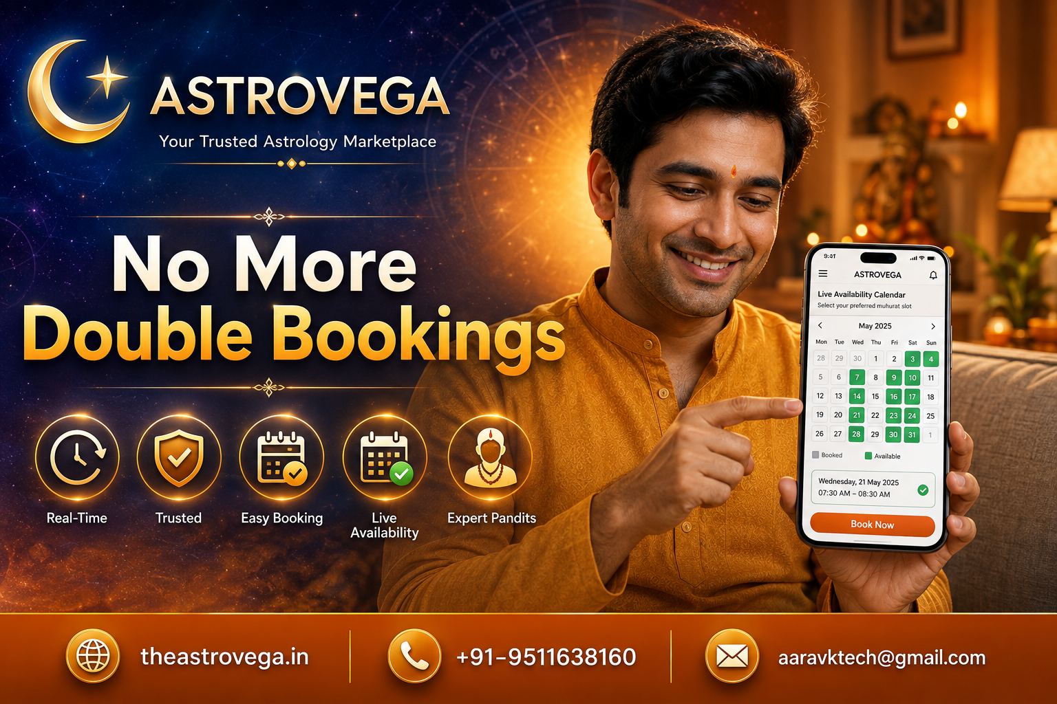 The double-booking dread: how AstroVega's live availability calendar stops you from booking a pandit who is secretly already committed elsewhere for your muhurat slot