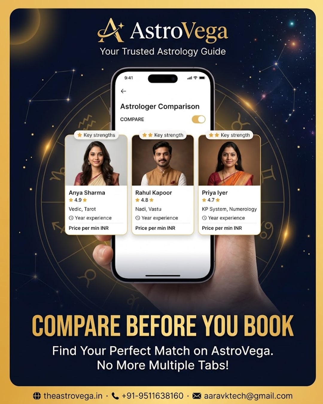 Lesser-known AstroVega feature: shortlist and compare astrologer profiles side-by-side before booking, instead of opening tabs across ten sites