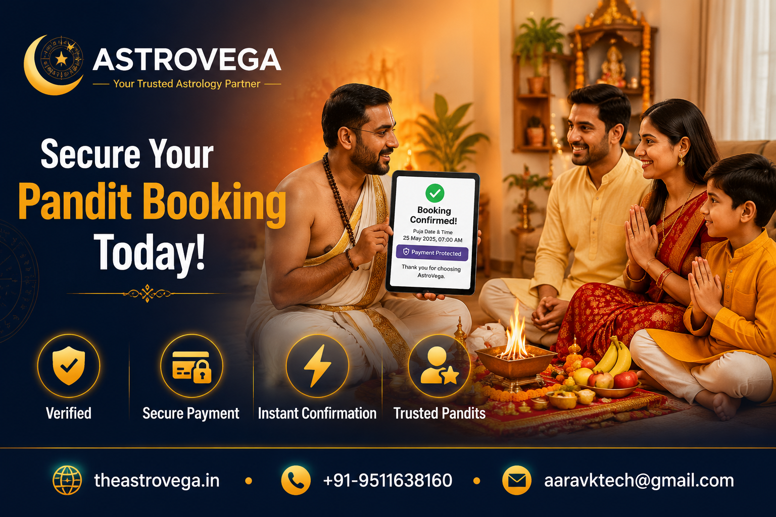 Old Way vs AstroVega Way: Paying Cash Upfront to an Unknown Pandit vs Secure Verified Booking with Payment Protection
