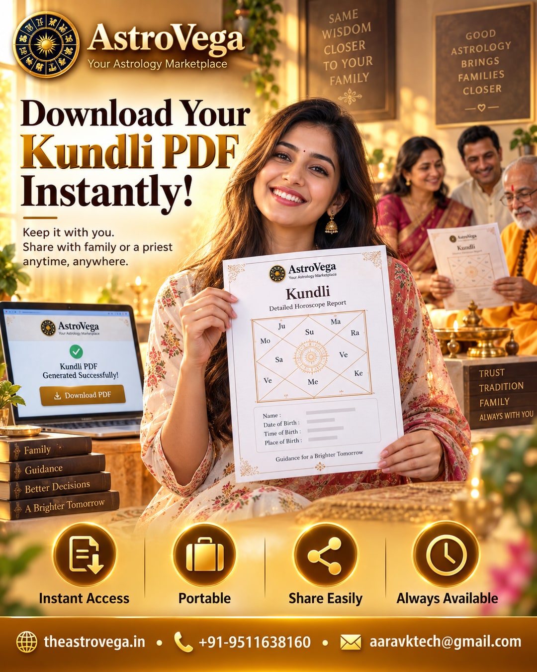 Quick tip: download your Kundli PDF right after it is generated on AstroVega so you can share it offline with family or your priest anytime
