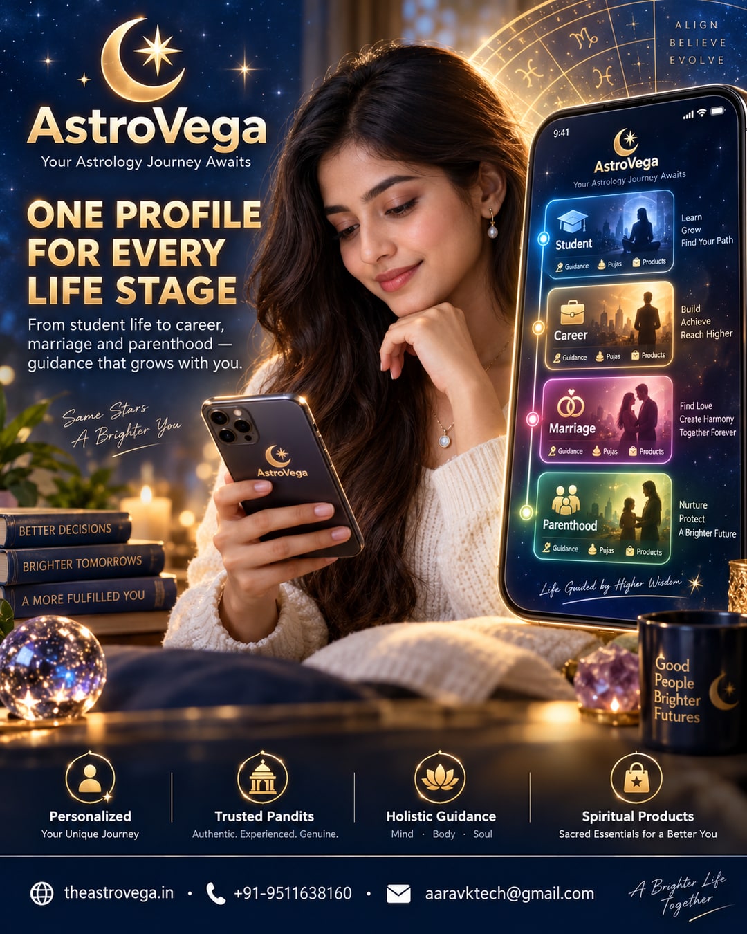 future vision: what if your AstroVega profile grew with you - one evolving space that quietly surfaces relevant guidance, pujas and products as you move from student life to career to marriage to parenthood, instead of starting fresh every life stage