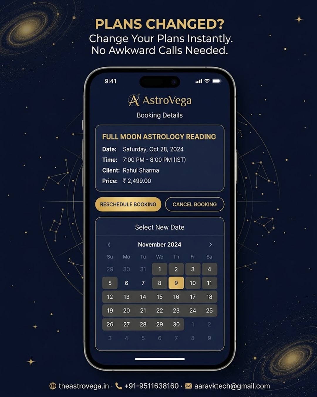Plans Changed? Reschedule or Cancel Your AstroVega Booking Yourself, No Awkward Calls Needed