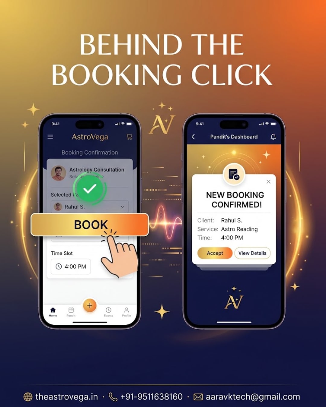 Behind-the-scenes: what actually happens the moment you hit Book on AstroVega - the real-time confirmation handshake between your click and the pandit's dashboard