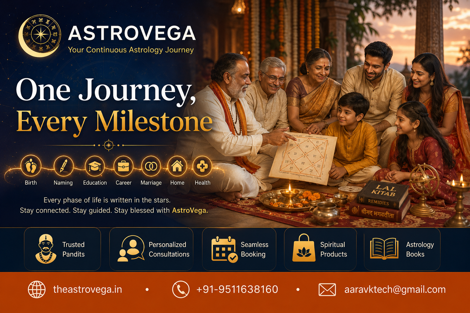 Future Vision: What if every major life milestone in an Indian family — birth, naming, education, career, marriage, home, health — stayed connected on one continuous AstroVega journey instead of scattered one-off bookings?