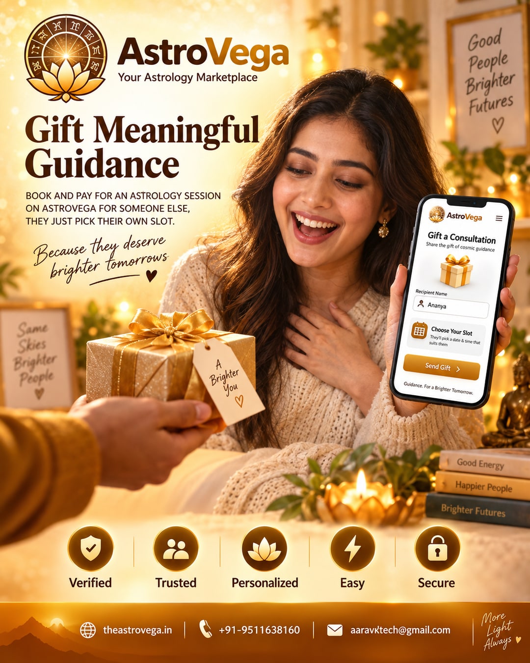 Gift a consultation: book and pay for an astrology session on AstroVega for someone else, they just pick their own slot