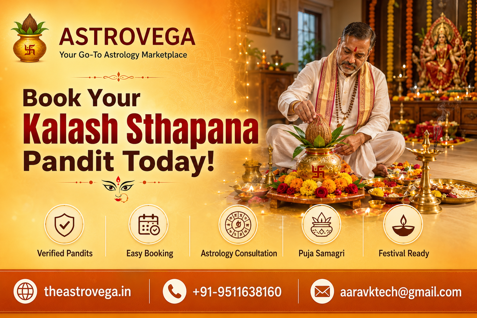 Navratri 2026: Book a verified Pandit for Kalash Sthapana and a Navratri astrology consultation on AstroVega before the 9-day festival rush begins