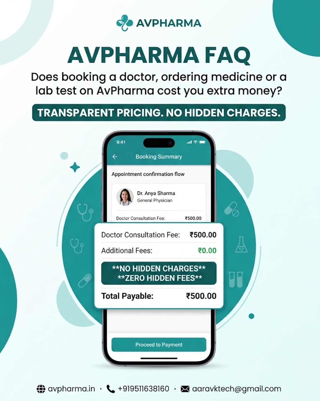 AvPharma FAQ: Does booking a doctor, ordering medicine or a lab test on AvPharma cost you extra money?