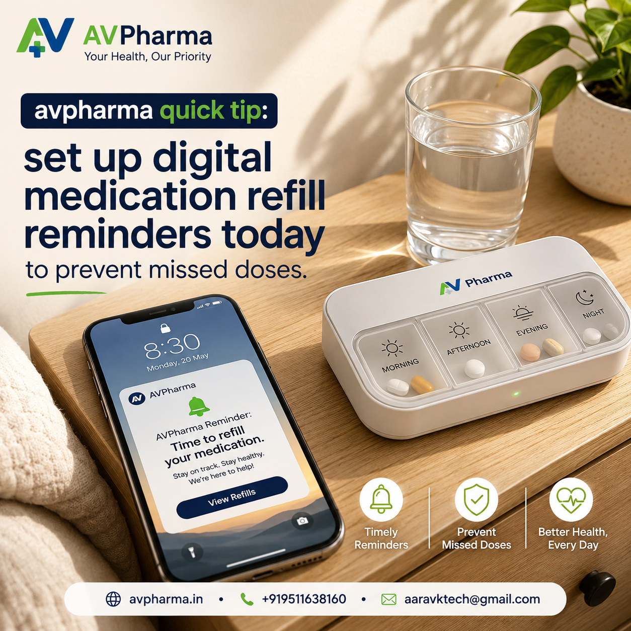 avpharma quick tip: set up digital medication refill reminders today to prevent missed doses