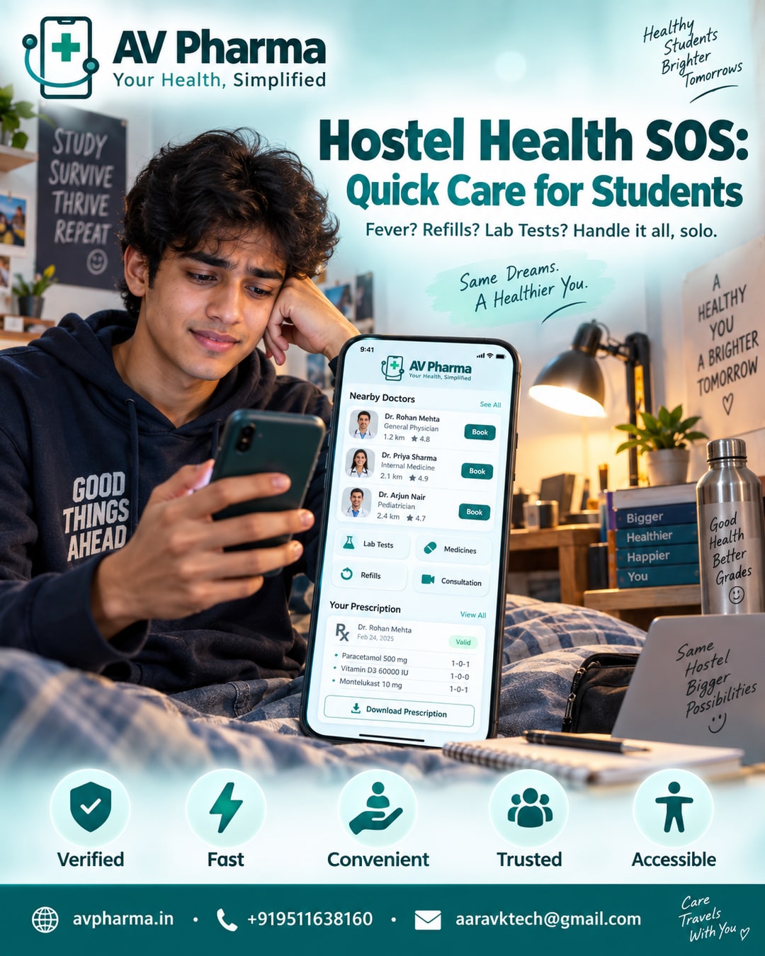 Hostel Health SOS: How College Students Living Away From Home Use AV Pharma to Handle Sudden Fevers, Refills and Lab Tests Solo