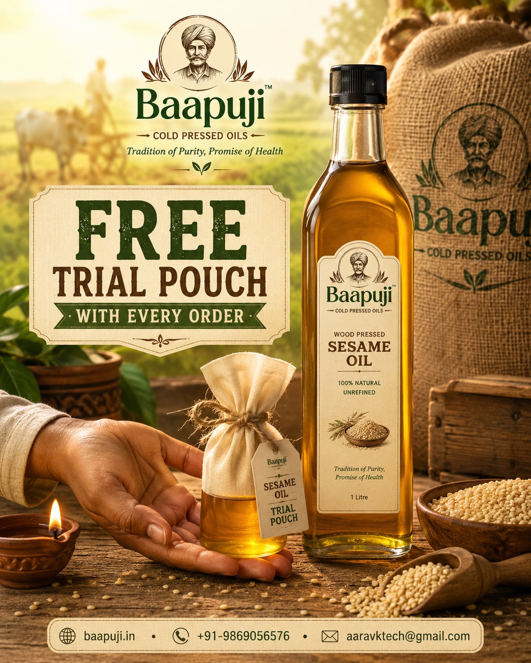 Try It Free - Sesame Oil Trial Pouch With Every Order