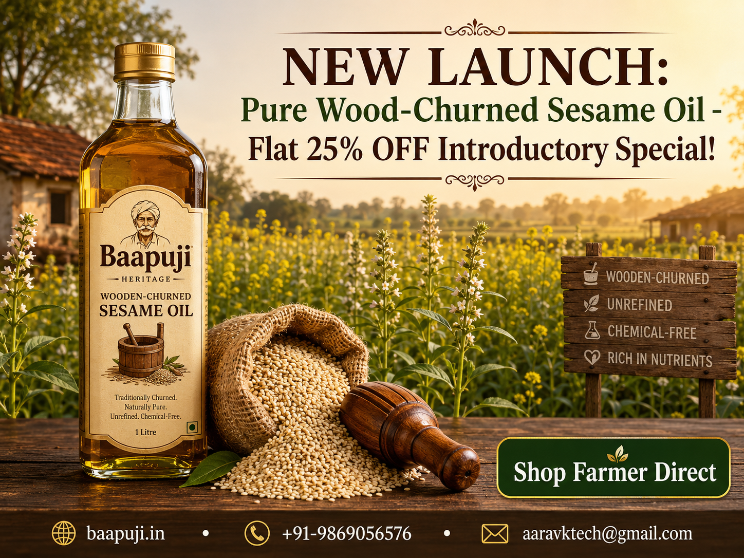 baapuji heritage wooden-churned wooden-pressed raw sesame oil debut launch offer