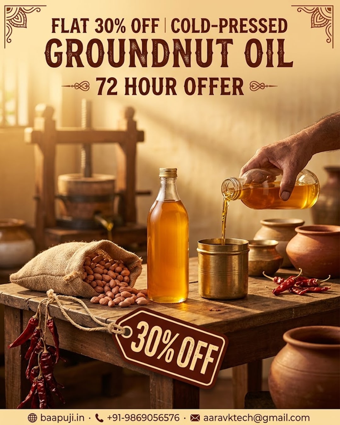 Flat 30% Off Cold-Pressed Groundnut Oil - 72 Hour Offer
