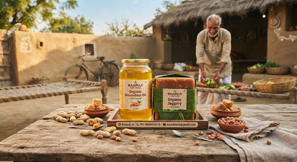 Baapuji Farm Fresh Jaggery & Organic Groundnut Oil Buy One Get One Partner Pack