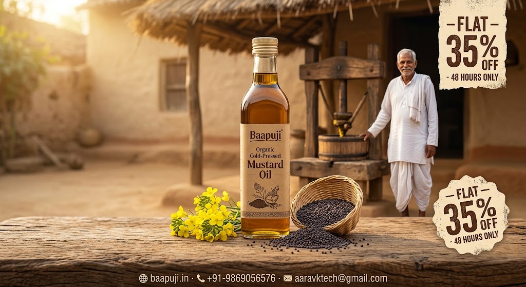 Baapuji Organic Cold-Pressed Mustard Oil 35% Flash Discount