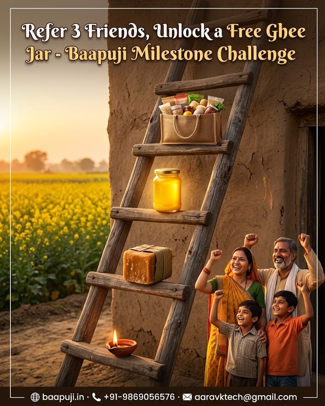 Refer 3 Friends, Unlock a Free Ghee Jar - Baapuji Milestone Challenge