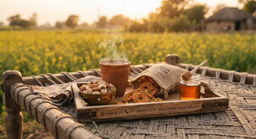 Village Chai-Time Treats Bundle - Snacks, Dry Fruits & Honey Combo