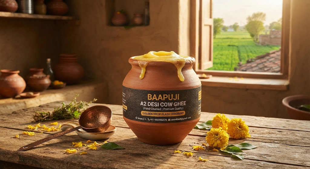 Baapuji Hand-Churned A2 Desi Cow Ghee Golden Drop Flash Discount