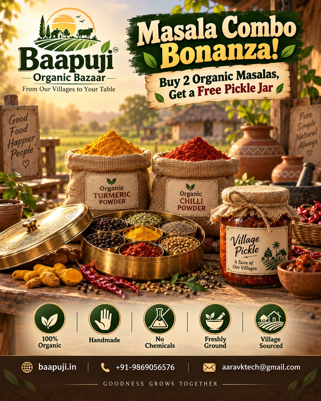 Masala Combo Bonanza - Buy Any 2 Organic Masalas, Get a Free Village Pickle Trial Jar