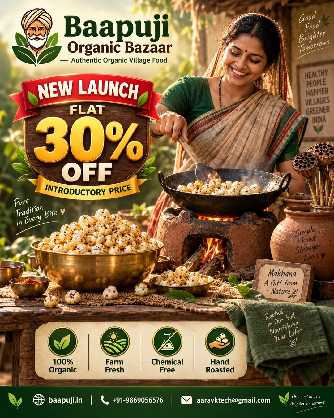 Baapuji Roasted Makhana Launch Offer - Flat 30% Off Introductory Price