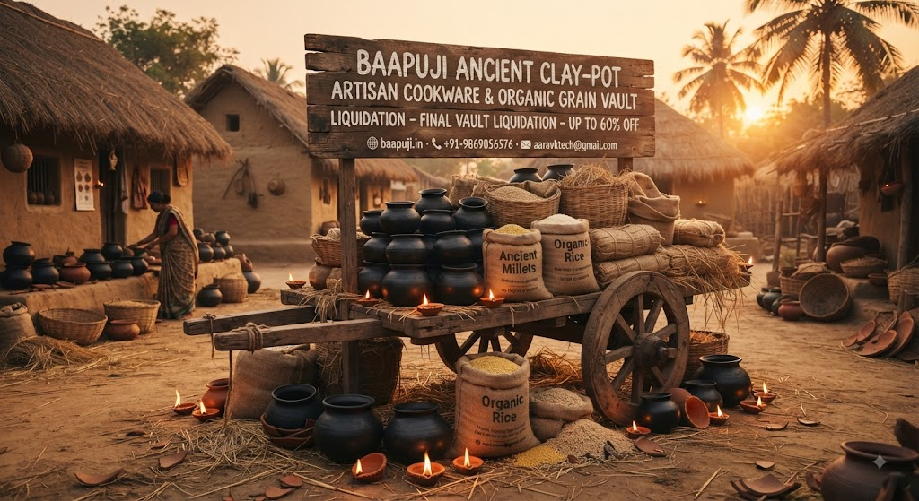 baapuji ancient clay-pot artisan cookware and organic grain vault liquidation