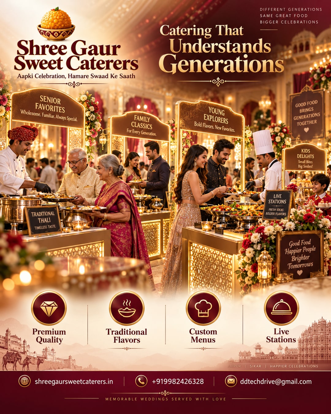 Futuristic generation-smart wedding buffet zones concept by Shree Gaur Sweet Caterers Jaipur Sikar