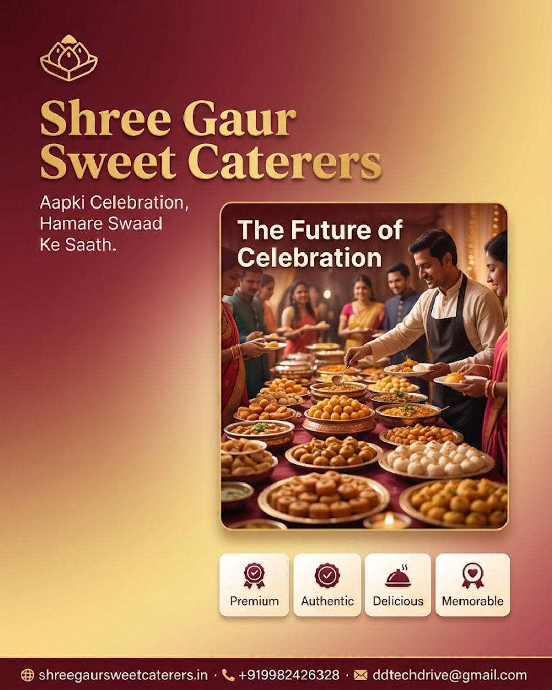 Shree Gaur Sweet Caterers website mockup showing future wedding catering enquiry page