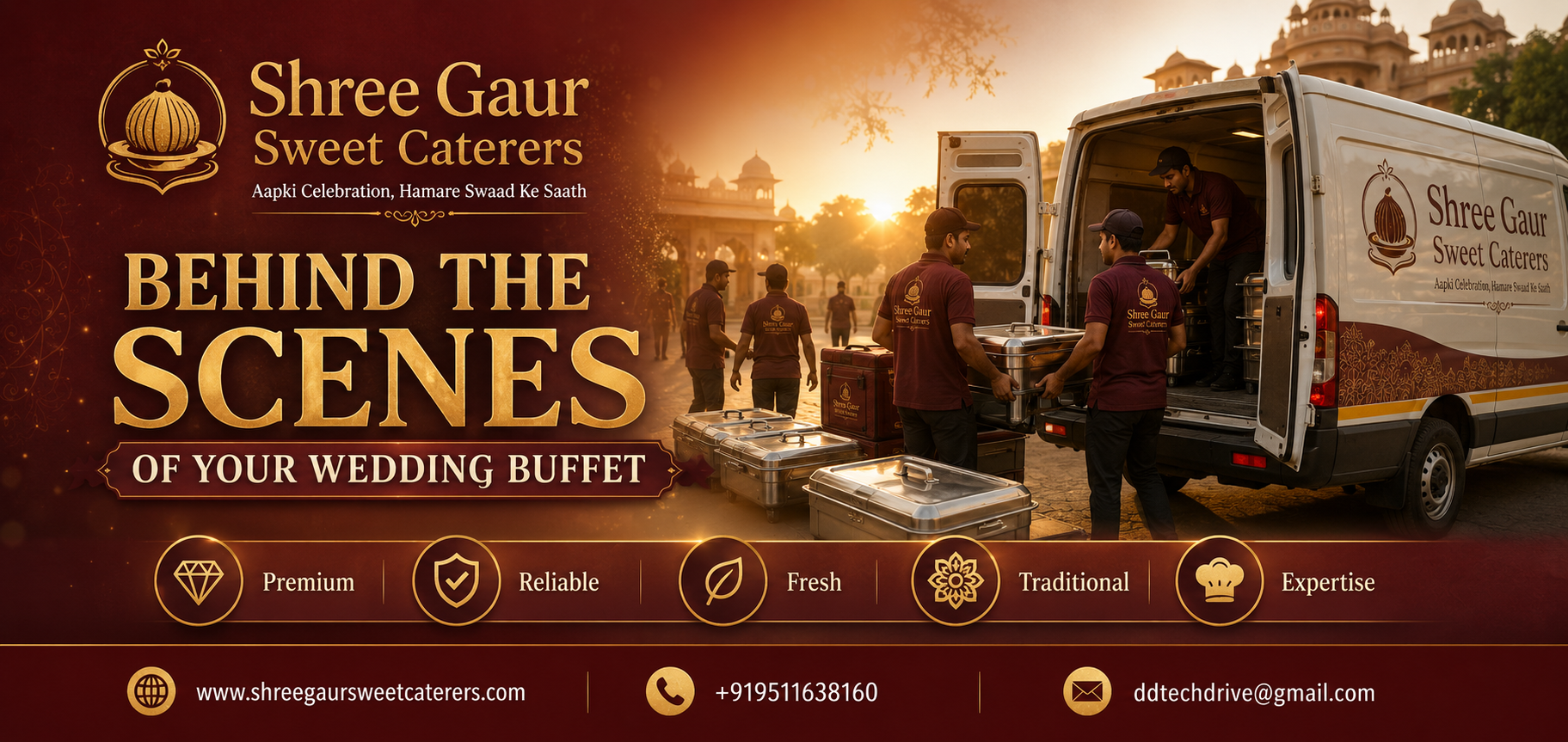 Shree Gaur Sweet Caterers staff loading catering vans before a Jaipur wedding event