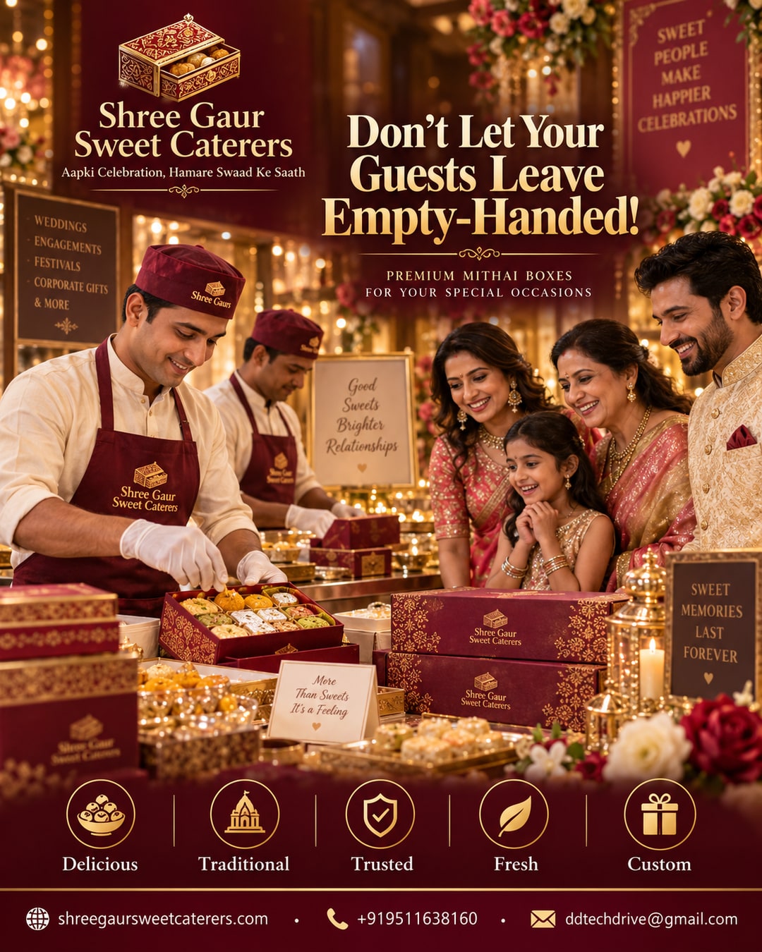 Staff packing premium take-home mithai boxes for wedding guests in Jaipur