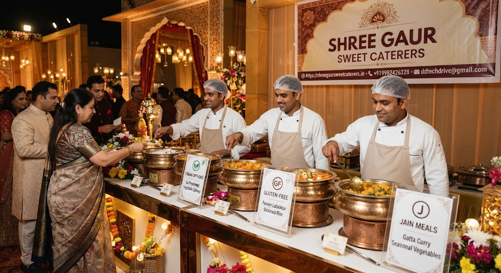 Dedicated dietary meal counter at a luxury wedding catering service by Shree Gaur Sweet Caterers in Jaipur and Sikar