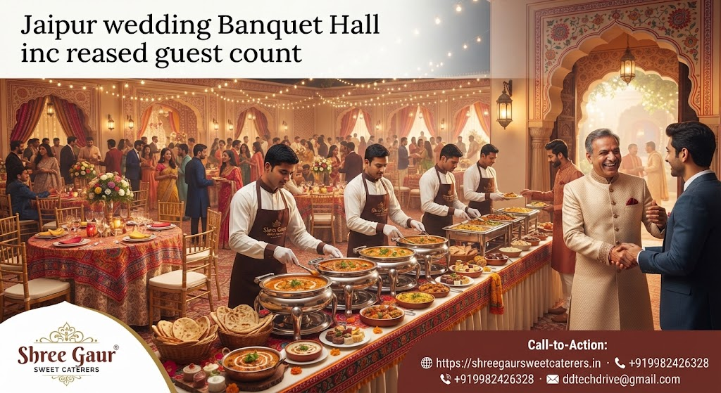 Caterers smoothly serving extra wedding guests at a Jaipur reception