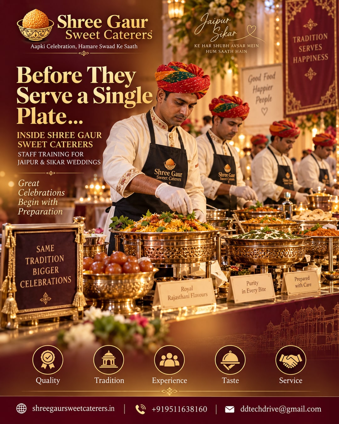 Shree Gaur Sweet Caterers website enquiry form mockup for wedding catering booking in Jaipur and Sikar