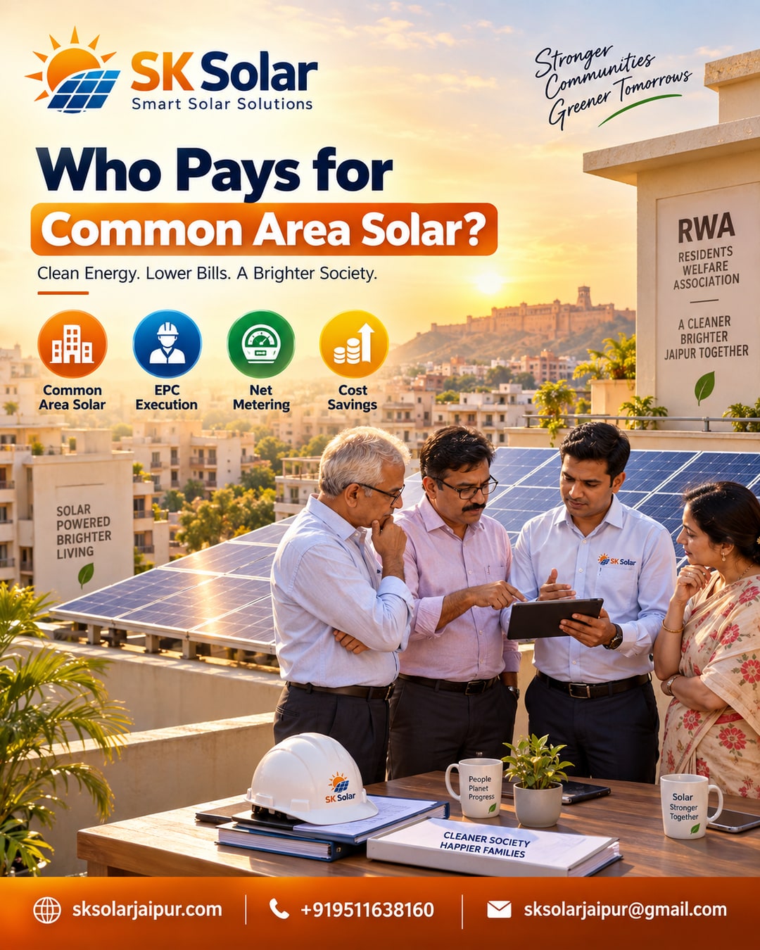 Housing society common-area solar: who pays for the lift, pump and corridor lights, and how SK Solar solves the RWA decision deadlock