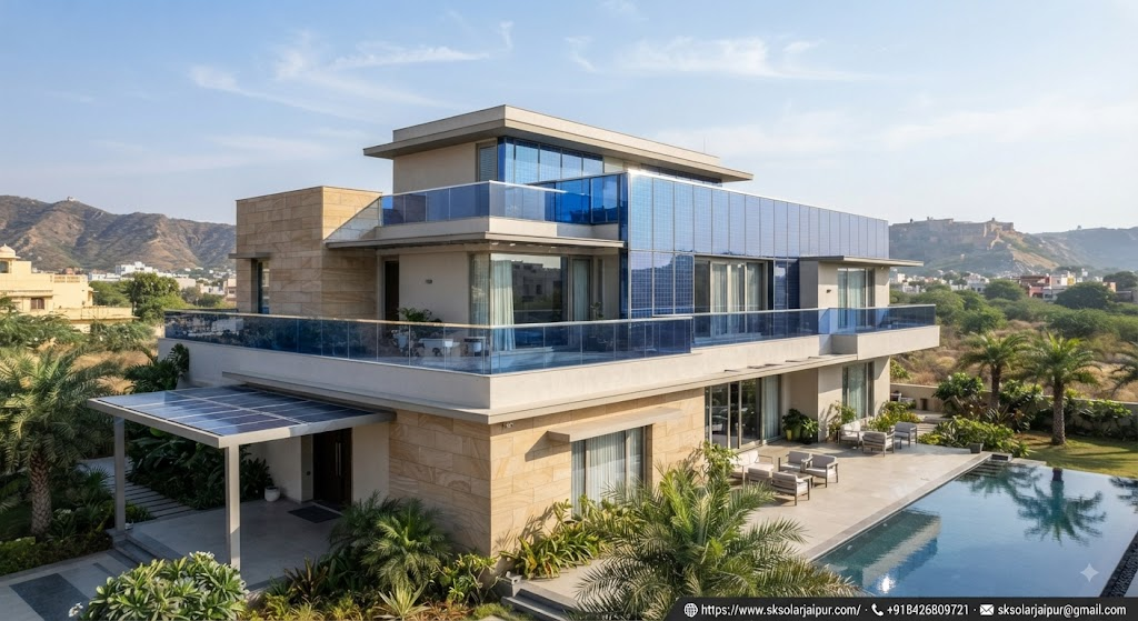 the architectural integration of building-integrated photovoltaics (bipv) and invisible solar glass for modern jaipur luxury villas and architectural heritage redevelopments