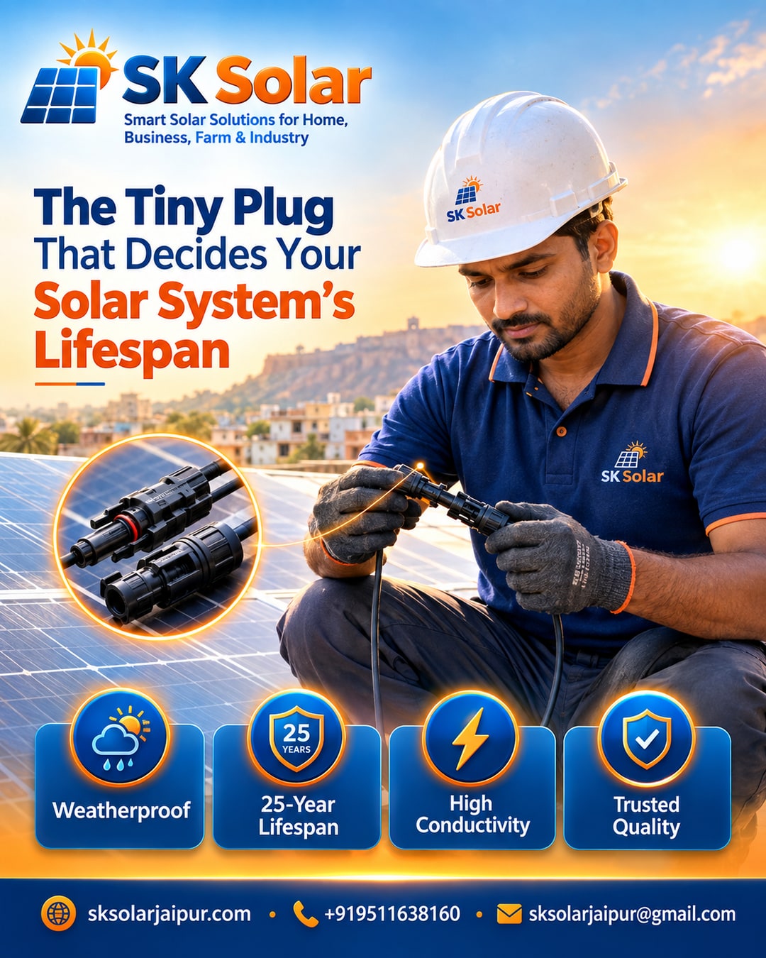 MC4 connector quality: the tiny plug that decides if your Jaipur rooftop solar system leaks power or lasts 25 years