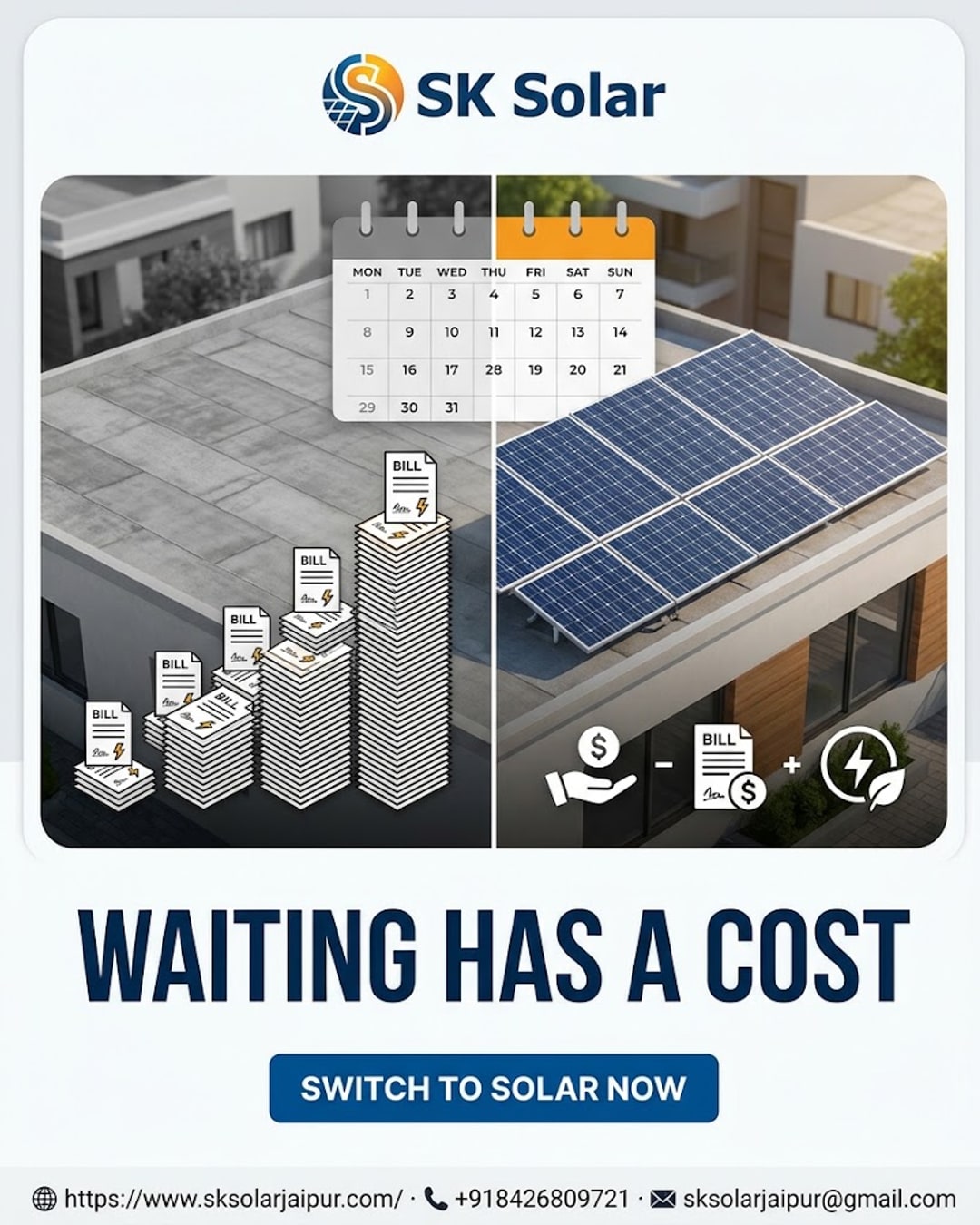 Jaipur shop owner comparing cost of delaying solar installation month by month with SK Solar
