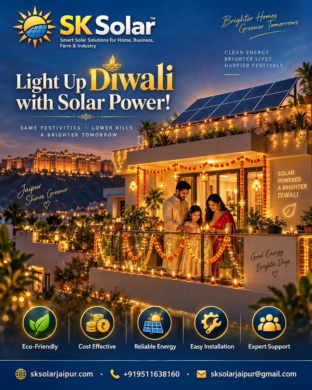 Diwali festive lighting load: how Jaipur homes and shops power string lights, diyas-substitute LEDs and decor displays on rooftop solar without festive season bill shock