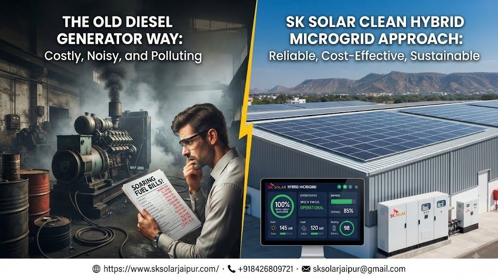 The Old Diesel Generator Way vs. SK Solar Clean Hybrid Microgrid Approach for Jaipur Industrial Units