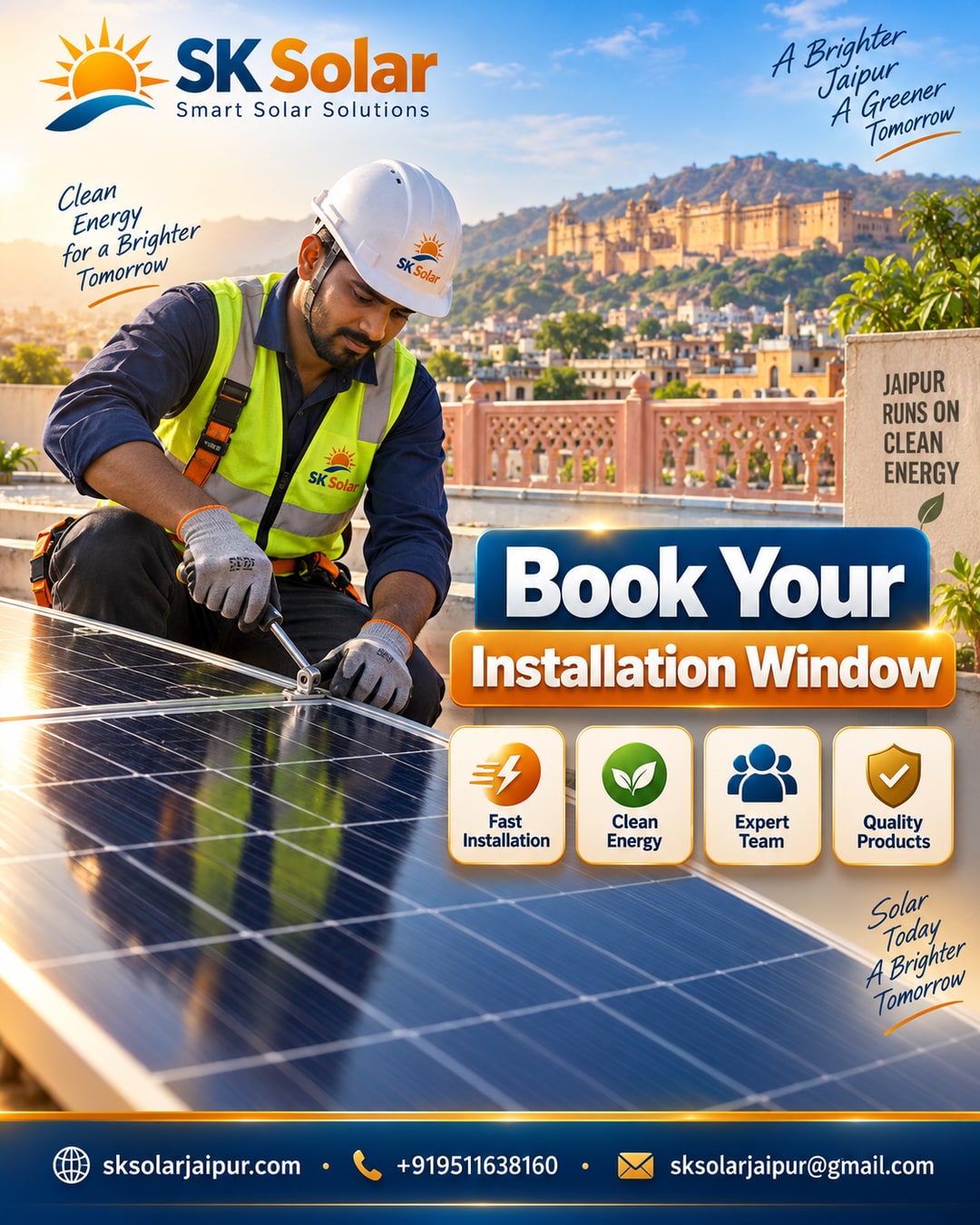 SK Solar app dashboard showing September October installation booking calendar for Jaipur rooftop solar
