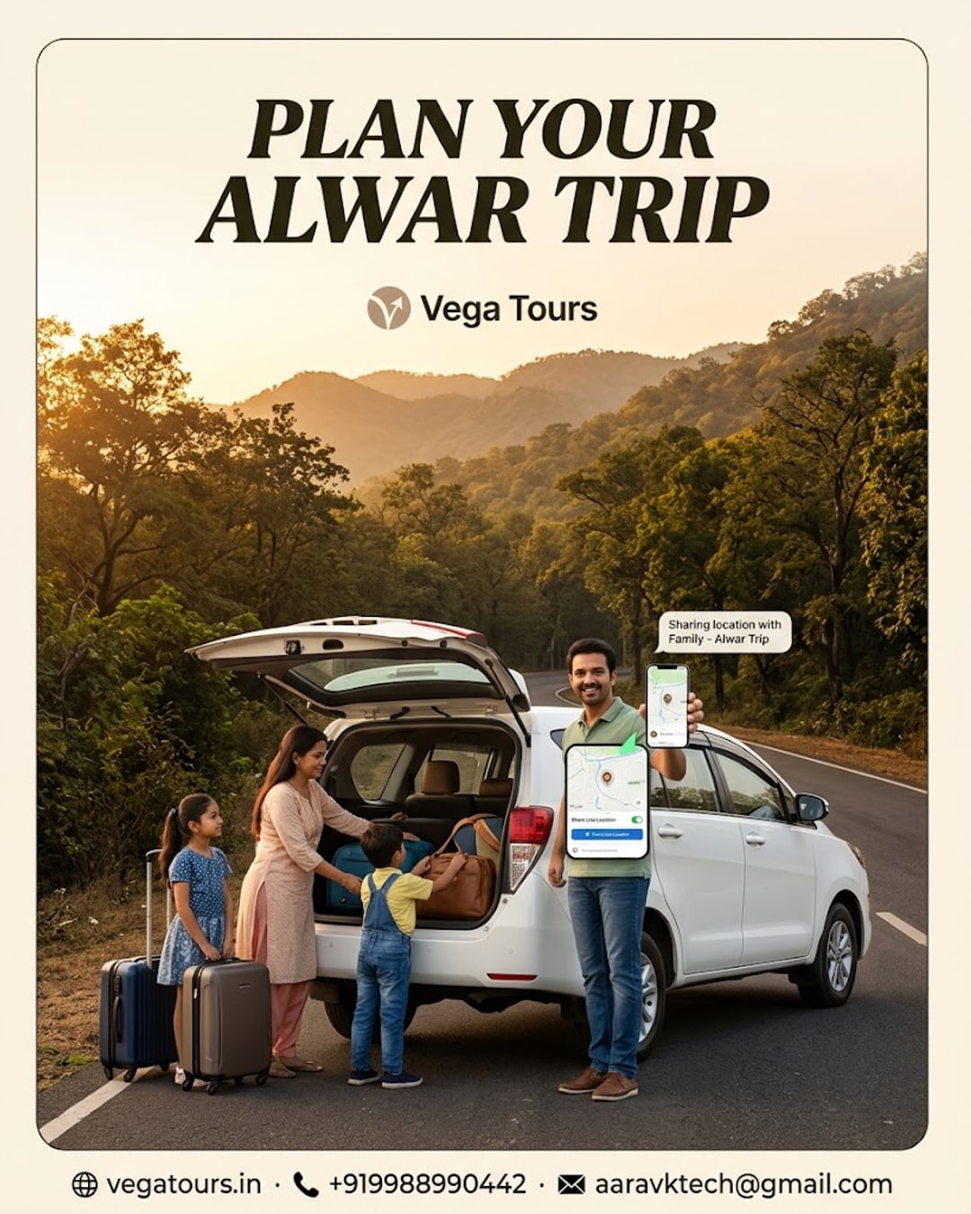 Family sharing live location before Vega Tours Alwar Sariska road trip