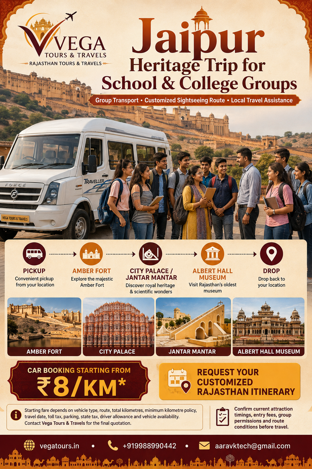 Jaipur Heritage Day Trip for School and College Groups: Tempo Traveller and Group Transport Planning with Vega Tours & Travels