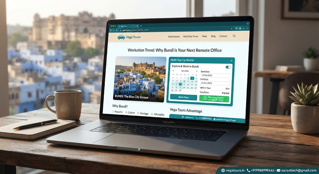 Vega Tours website booking screen showing Bundi multi-day car rental workation package