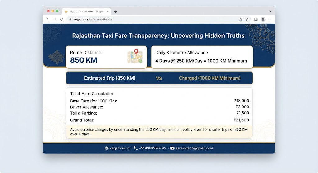Vega Tours and Travels transparent taxi fare and daily minimum kilometre calculator dashboard preview