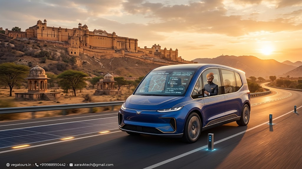 Future Vision: What If Exploring Rajasthan in 2035 Merged High-Tech Eco-Smart Mobility with Timeless Royal Chauffeur Hospitality?