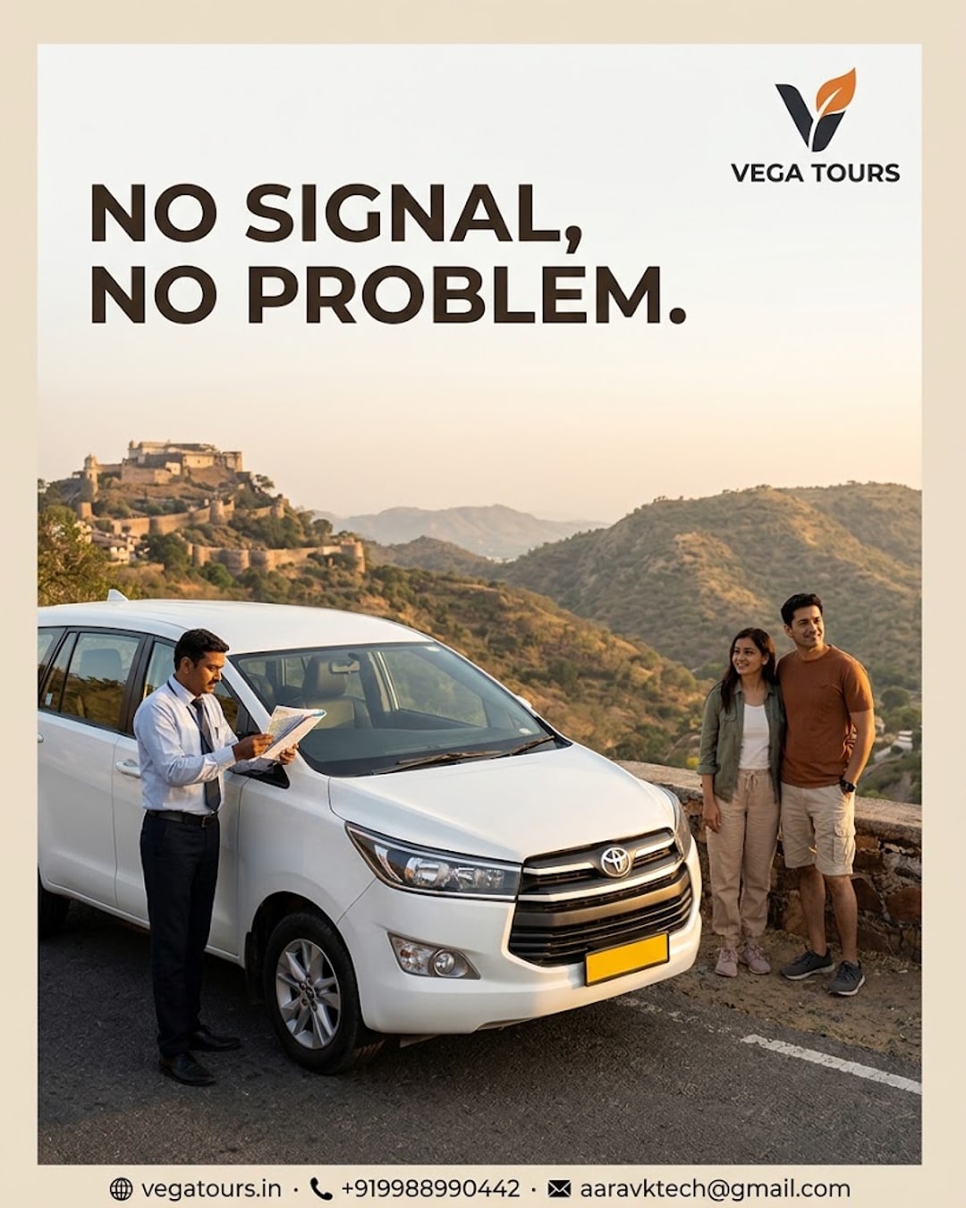 Vega Tours car on Kumbhalgarh to Ranakpur hill route with driver route notes
