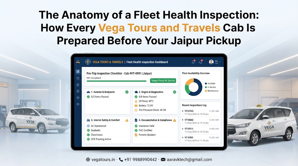 Fleet inspection and maintenance checklist dashboard for Vega Tours and Travels