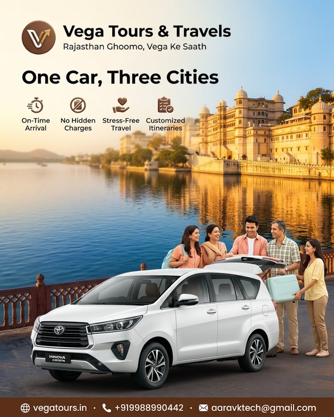 Sikar family with Vega Tours Innova on a three-city Udaipur Ranakpur Nathdwara road trip