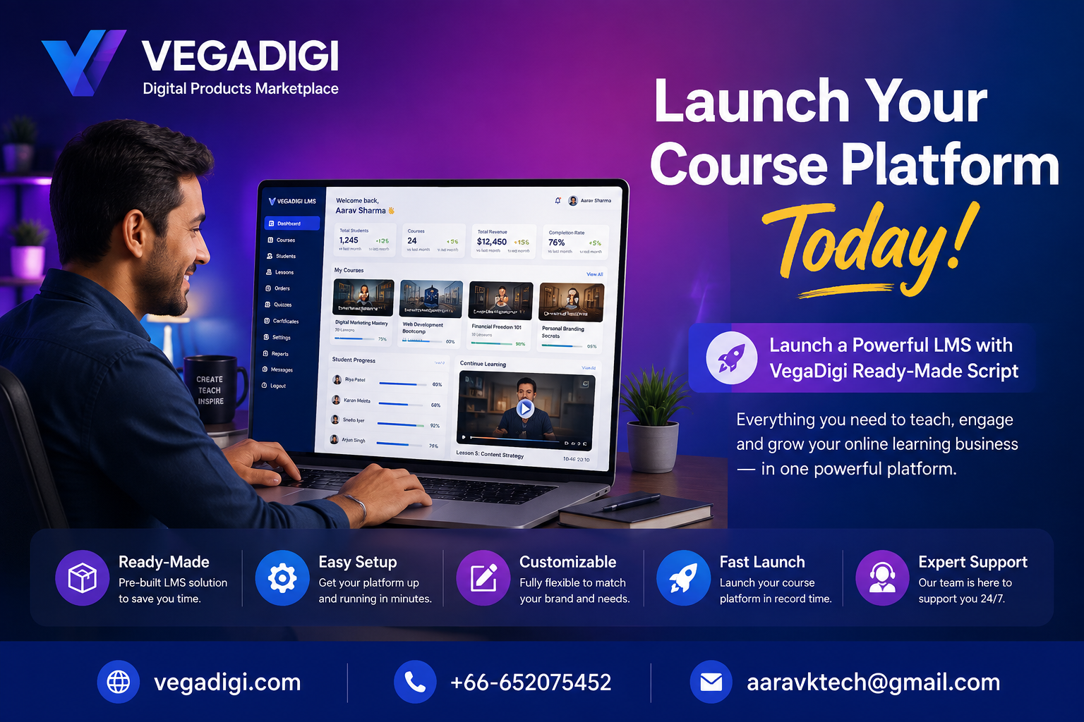 Launch Your LMS Fast with VegaDigi's E-Learning Script